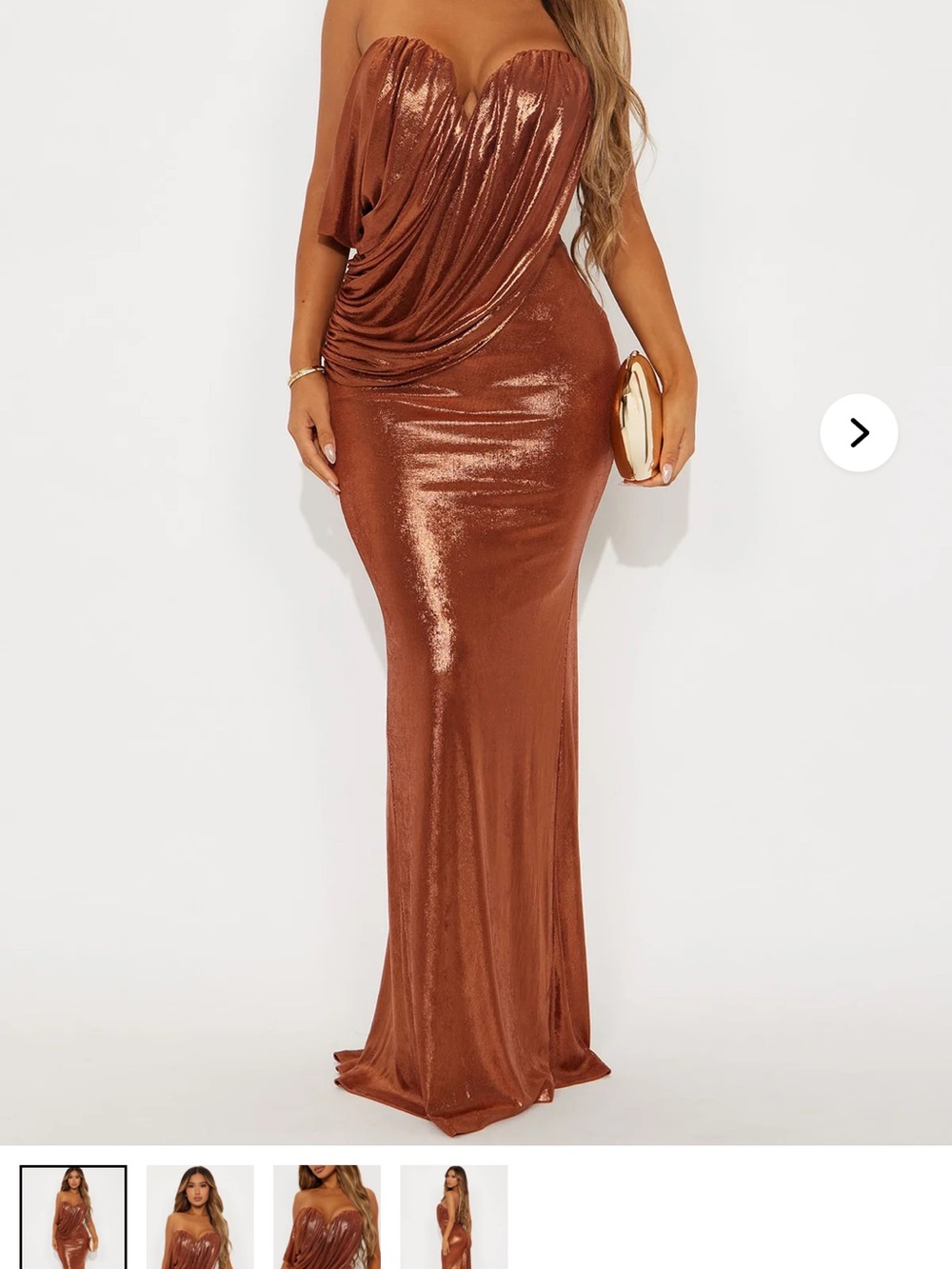 Fashion Nova Strapless Metallic Copper-Brown Gown